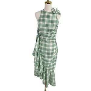 Paper London Womens Wrap Dress 4 Pink Green Plaid High Low Ruffles Preppy Dainty